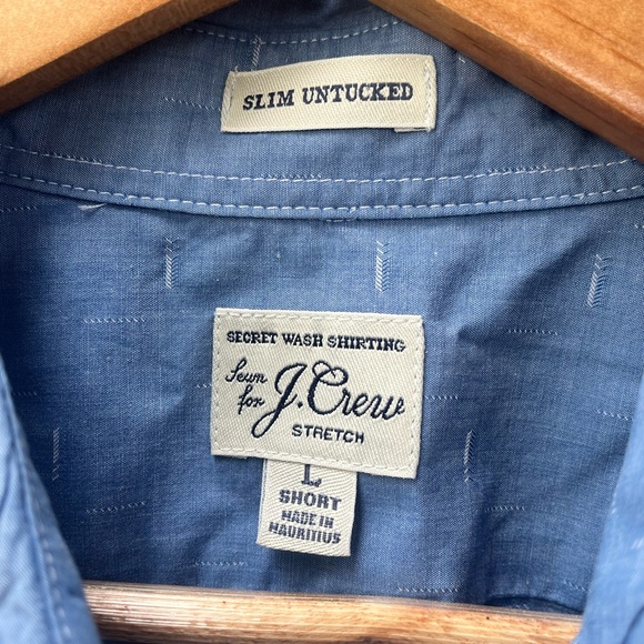 J. CREW | Slim Untucked Stretch Short Light Blue Casual Button-Down Shirt L - Picture 4 of 5
